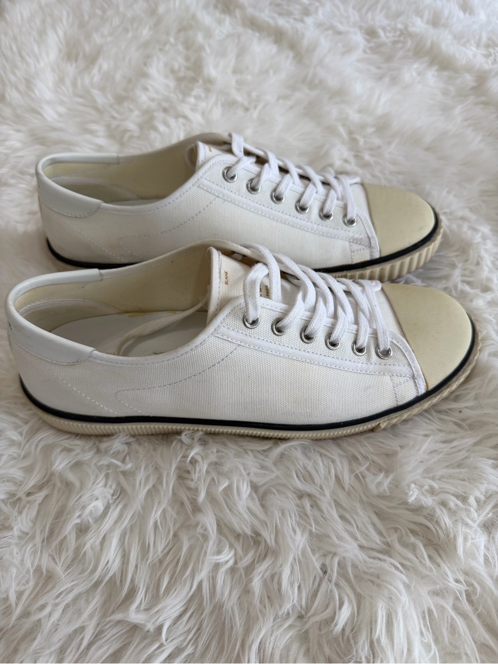 Celine White Canvas Low-Top Sneakers with Cream Toe Size 40 US 9-9.5